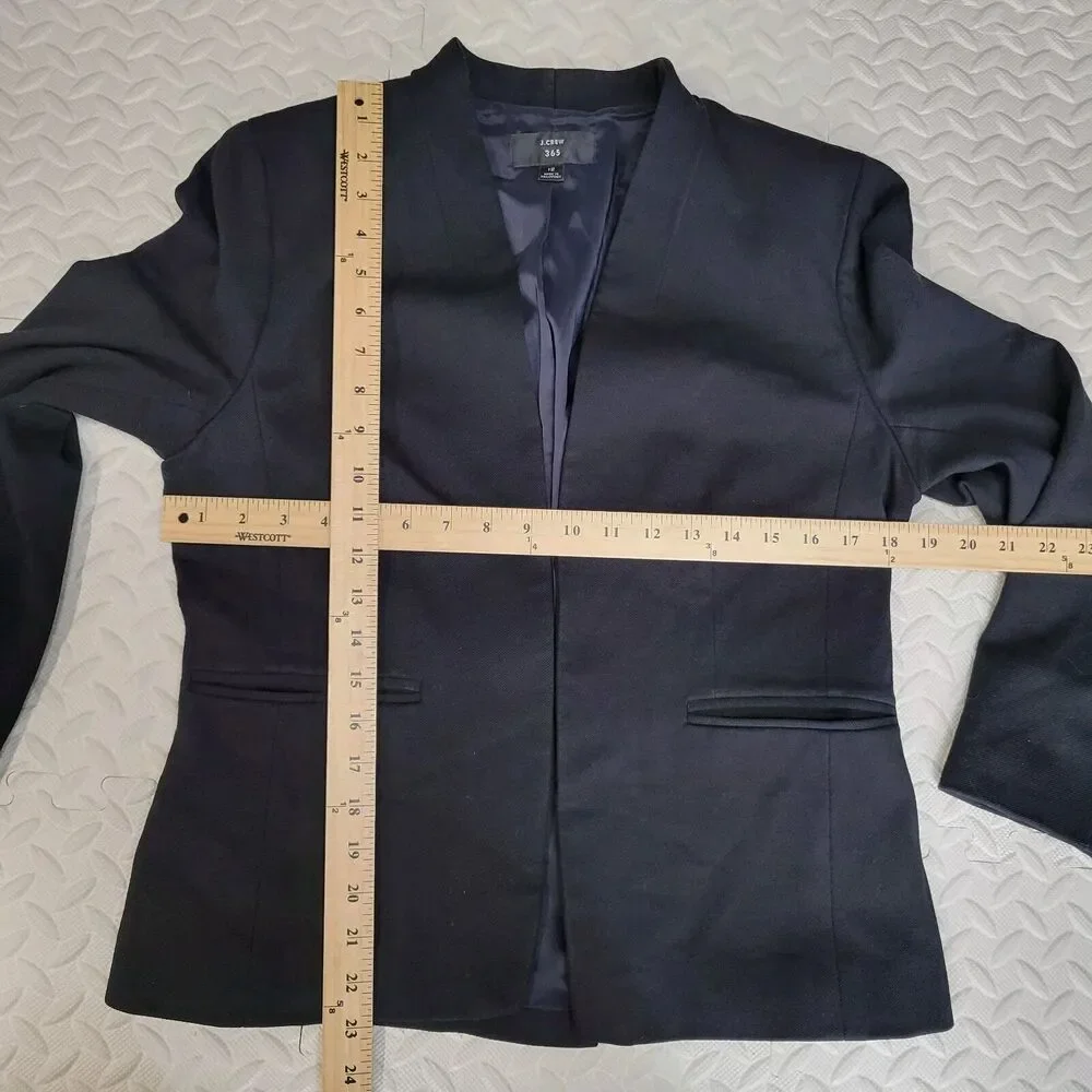 J Crew 365 Black Blazer Women 8 Medium Open Front Collarless Minimalist Corpcore